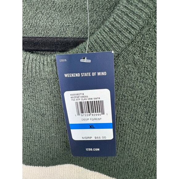 IZOD Men's Soft Touch Classic Crew Neck Sweater Deep Forest Size XL Stripe Yarn - Picture 6 of 7